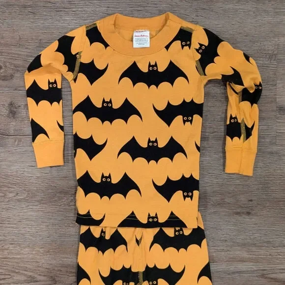 Hanna Andersson Halloween Bats Orange Black 2 Piece Pajamas Size 2 - Picture 2 of 6